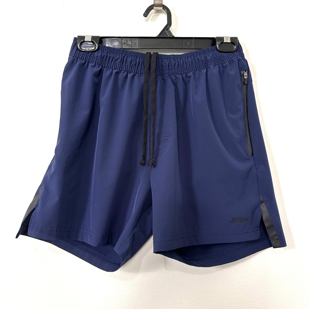 Mitre Athletic Training Shorts Navy Blue Medium Zip Pocket Running Gym Workout
